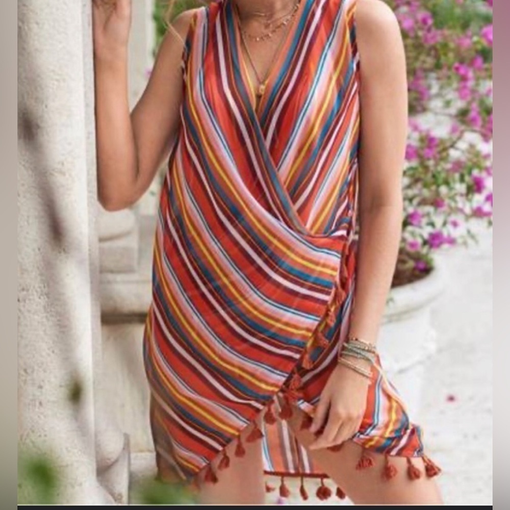 Striped Multicolor Sleeveless Coverup Dress